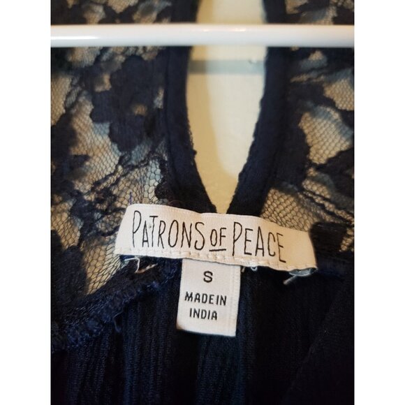 Patrons Of Peace Womens S Top Semi Sheer Lace Blue Ombre Long Bell Sleeve Rayon - Picture 5 of 6